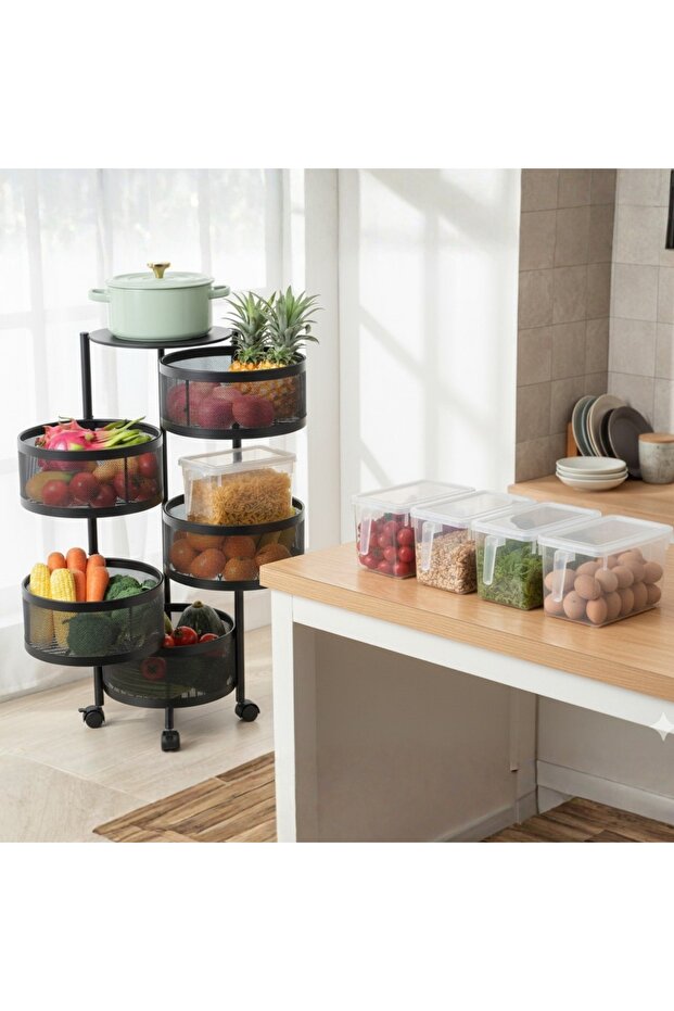 Complete Kitchen Organization Bundle – 360° Rotating Multi-Layer Rack & Refrigerator Storage Set - 2