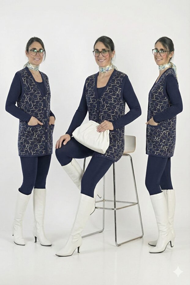 Classic Knitted Buttoned Vest with Heart Pattern