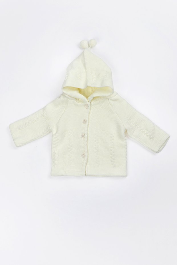 Newborn Hooded Knitwear Unisex Pompom Baby Cardigan 0/6 Months