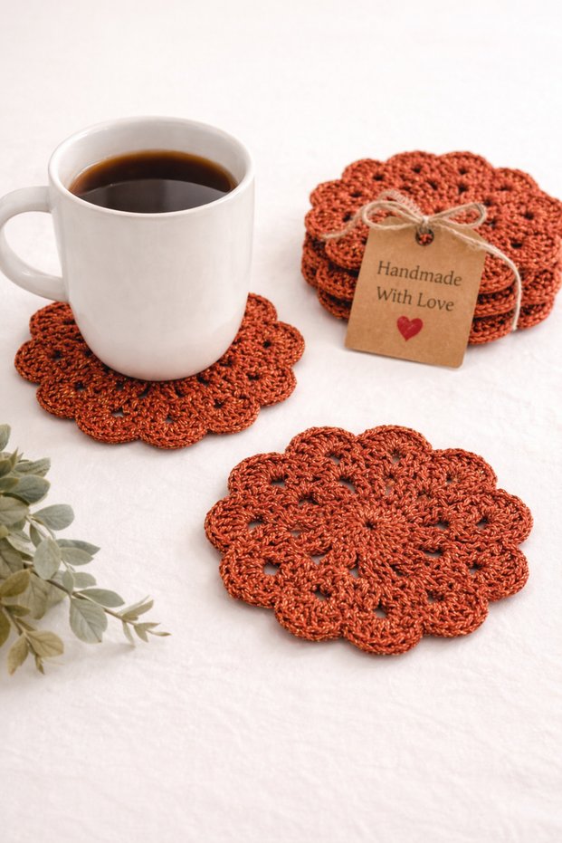 Glitter Cotton 6-Piece Coaster Set |   Tile Color Glitter Coaster |   Handmade