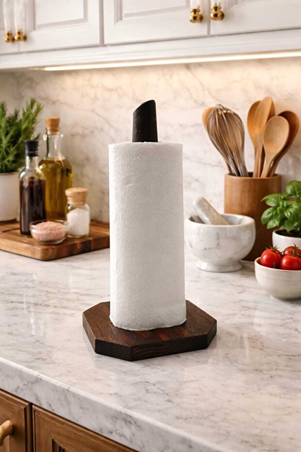 Wooden Conical Cut Paper Towel Holder Walnut Color