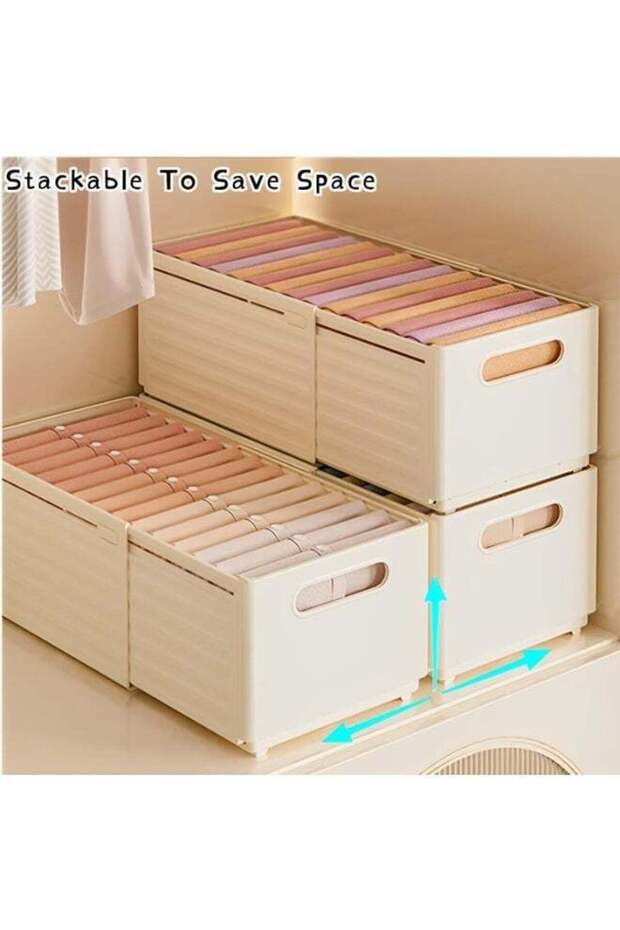 صندوق تخزين منزلق قابل للتكديس والطي والتعديل، مكون من 3 قطع/مجموعة - 6