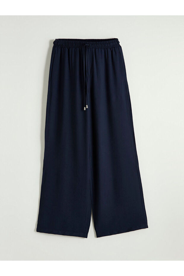 Navy Blue Women's Wide Leg Pants with Elastic Waist