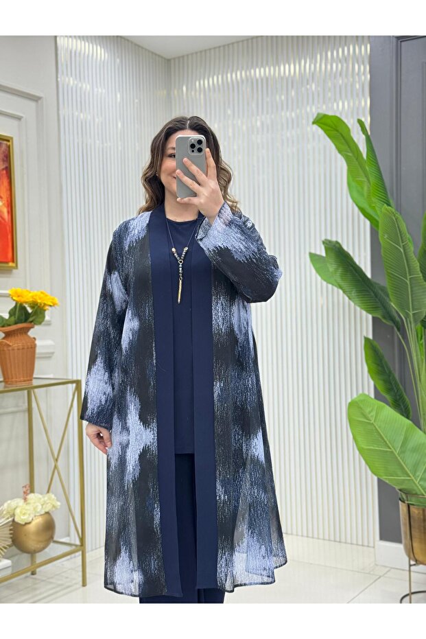 بدلة ثلاثية منقوشة مقاس كبير - 2