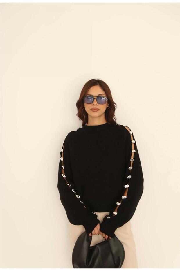 KOL TAŞ DETAY KADIN BASIC KAZAK - 2