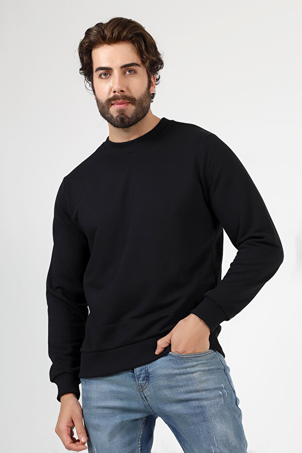 سويت شيرت أساسي للرجال بثلاثة خيوط، أسود - 3
