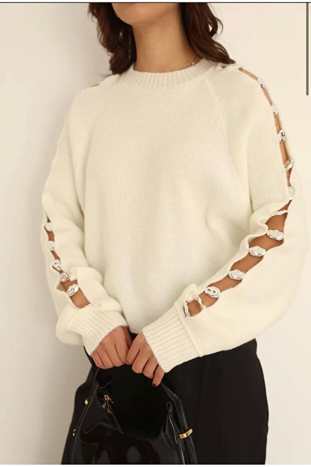 KOL TAŞ DETAY KADIN BASIC KAZAK - 1