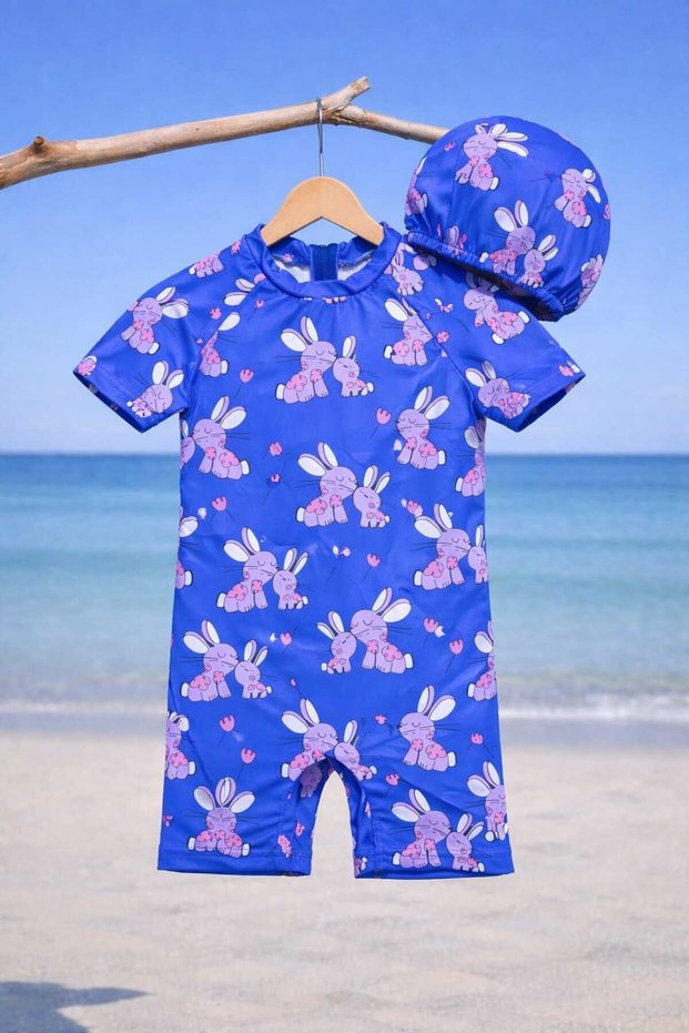 Girl's Diving Fabric Swimsuit Set with Hidden Zipper and Boning, Ages 3-10