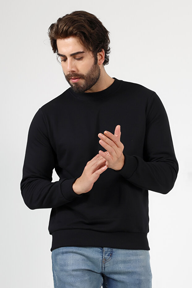 سويت شيرت أساسي للرجال بثلاثة خيوط، أسود - 4