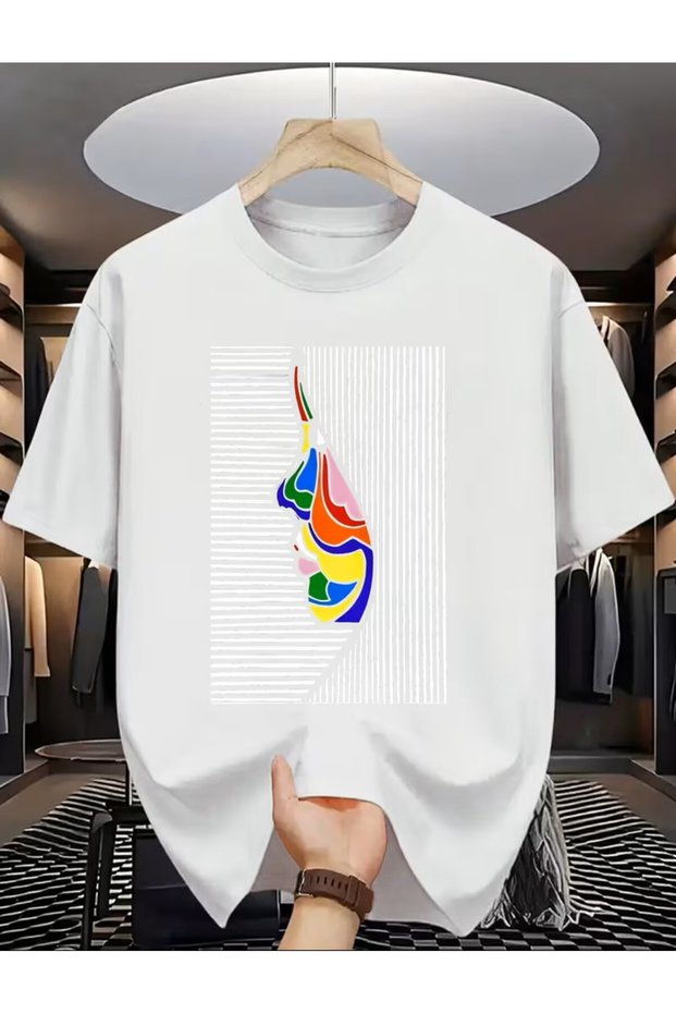 Designing an Abstract/Artistic Face Illustration and Line Art Pattern Print T-Shirt