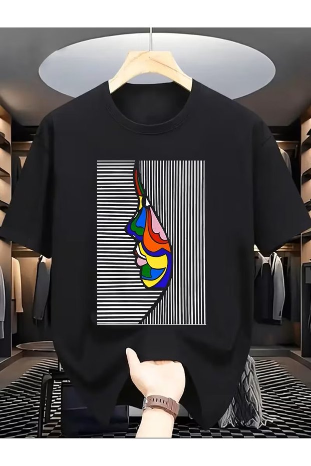 Designing an Abstract/Artistic Face Illustration and Line Art Pattern Print T-Shirt
