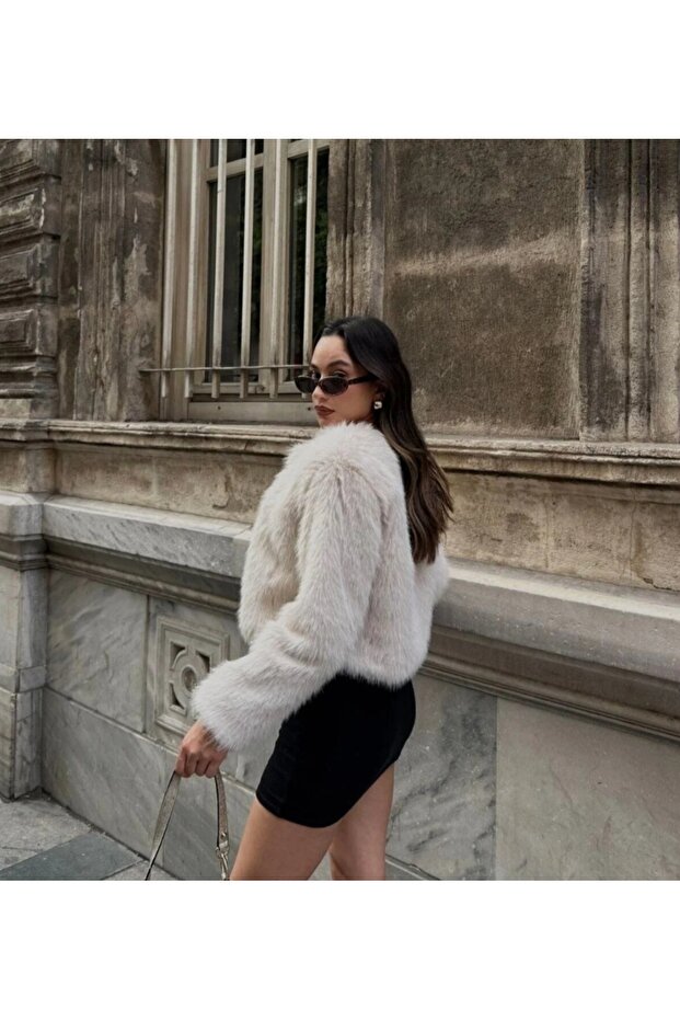 Kürk ceket crop - 2