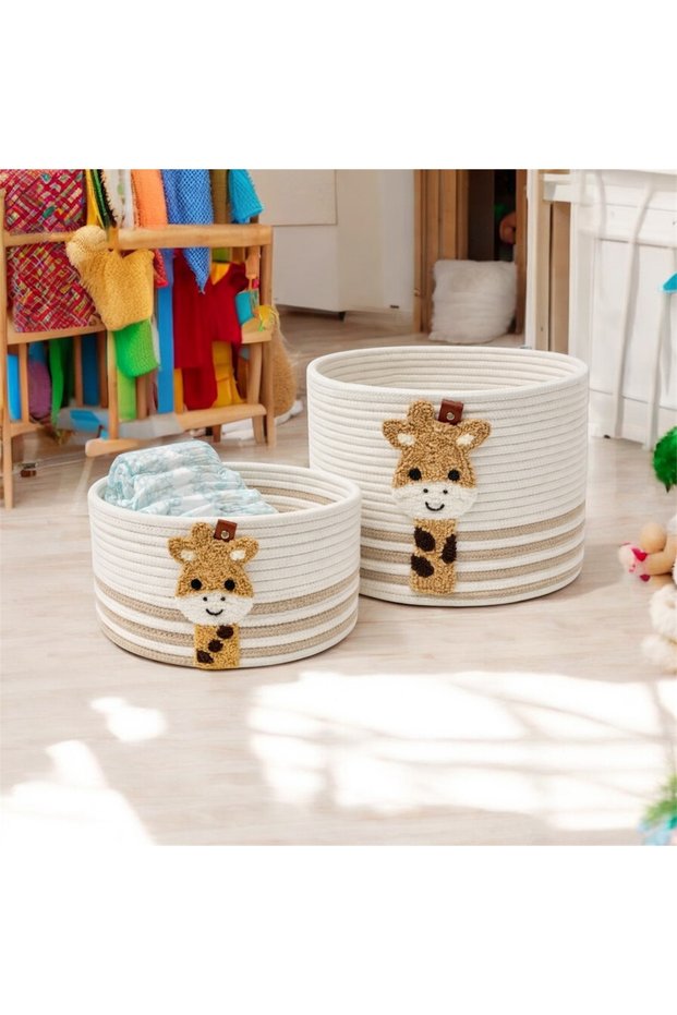 Baby Room Organizer Basket Set of 2 – Diaper & Toy Storage Basket (20×16 cm + 24×22 cm)