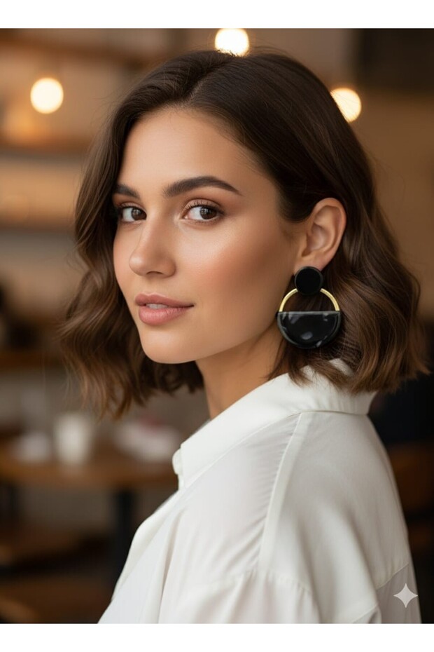 Steel Black Swinging Hoop Earrings
