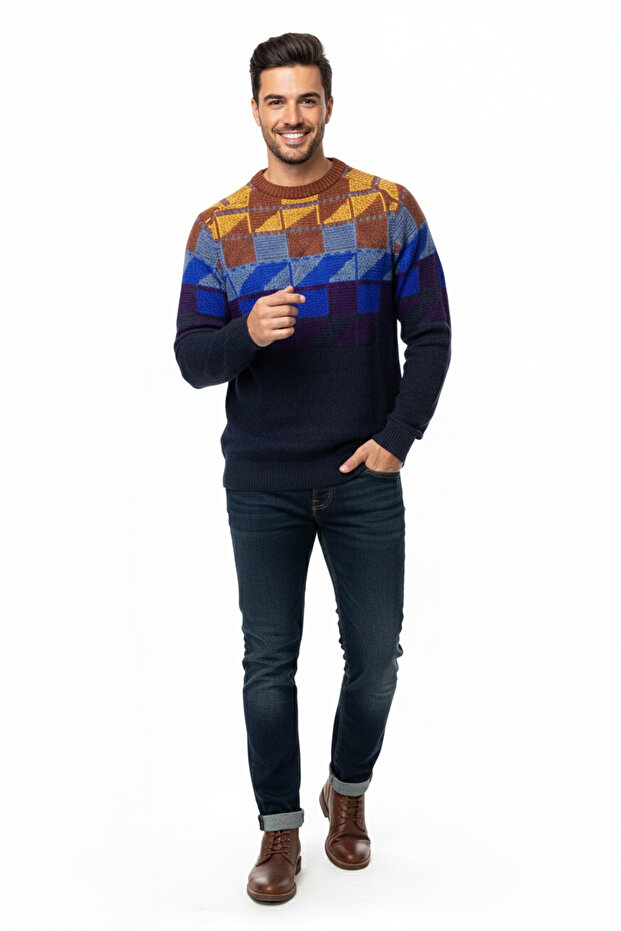 سترة رجالية بياقة دائرية ونقشة هندسية - 2