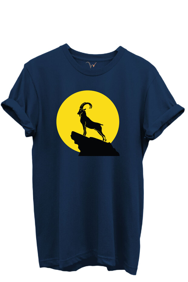 Mountain Goat Silhouette Printed 100% Cotton Regular Fit Crew Neck Unisex T-Shirt