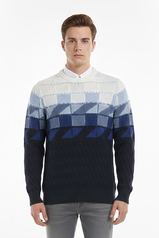 سترة رجالية بياقة دائرية ونقشة هندسية - 1