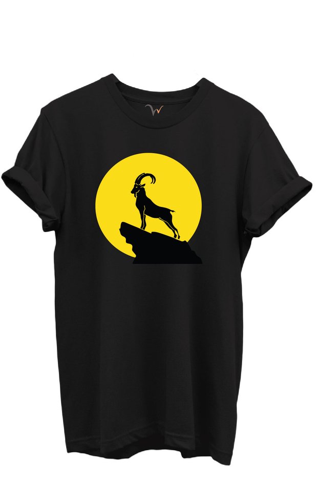 Mountain Goat Silhouette Printed 100% Cotton Regular Fit Crew Neck Unisex T-Shirt