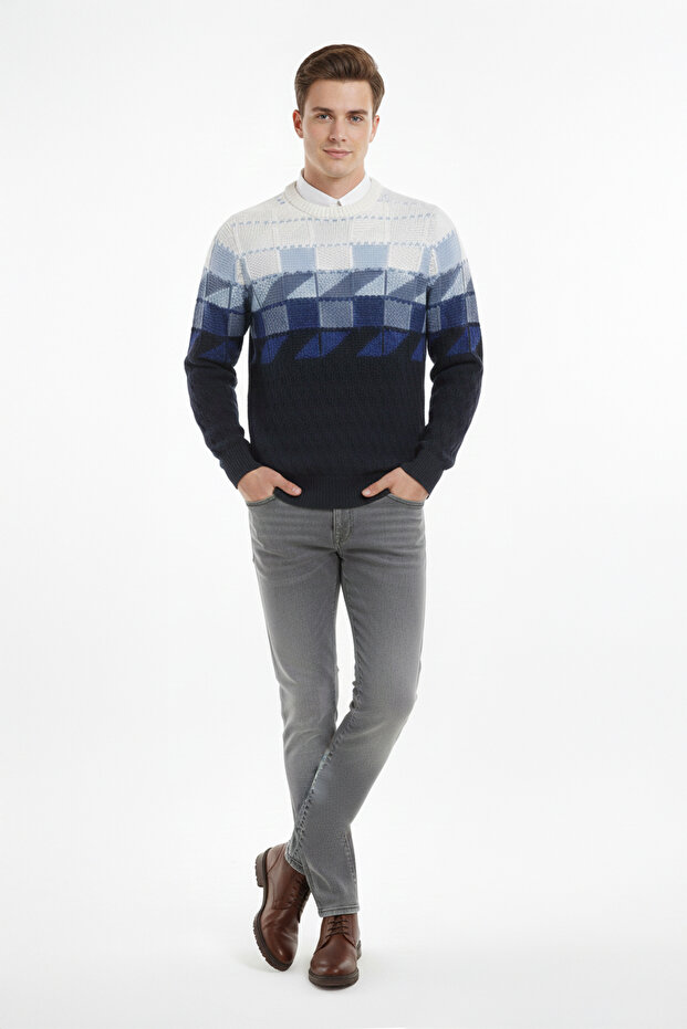 سترة رجالية بياقة دائرية ونقشة هندسية - 2