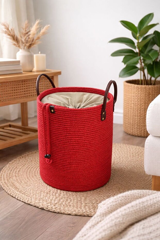Cinchy Drawstring Lined, Decorative Leather Handle, 45 cm X 36 cm Durable Shaping / Sculpting Basket