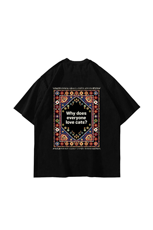 Everyone Love Cats Printed Oversized Unisex Black Tshirt