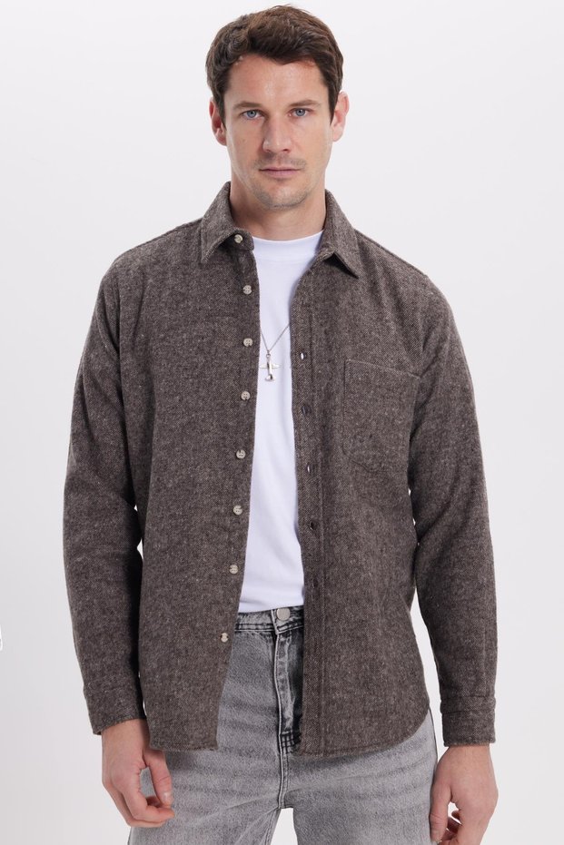 Men's Regular Fit Classic Cut Straight Pocket Dark Brown Lumberjack Shirt