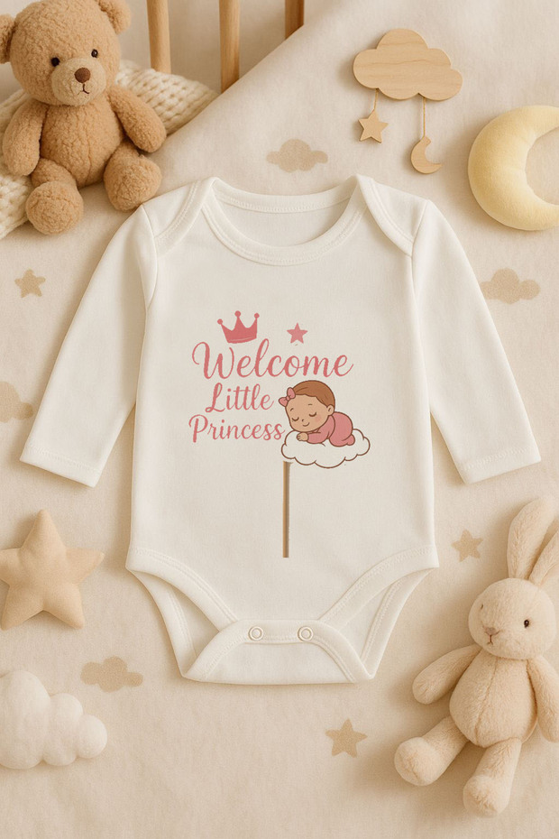 Welcome Baby Welcome Printed Cotton Long Sleeve Newborn Baby Bodysuit Undershirt Jumpsuit