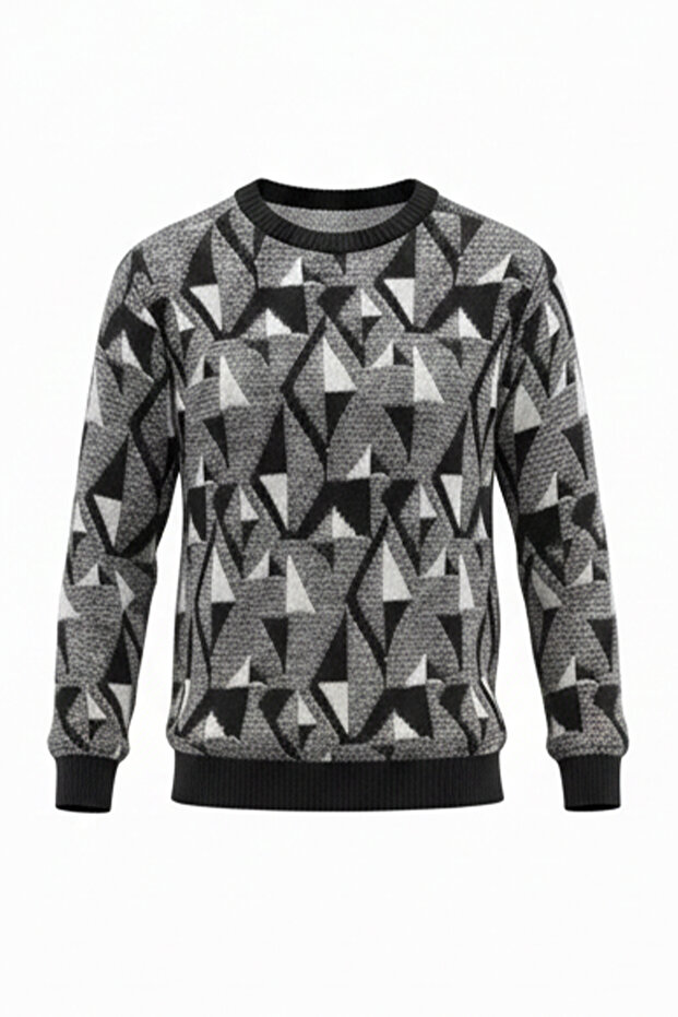 سترة منقوشة برقبة دائرية للرجال - 4