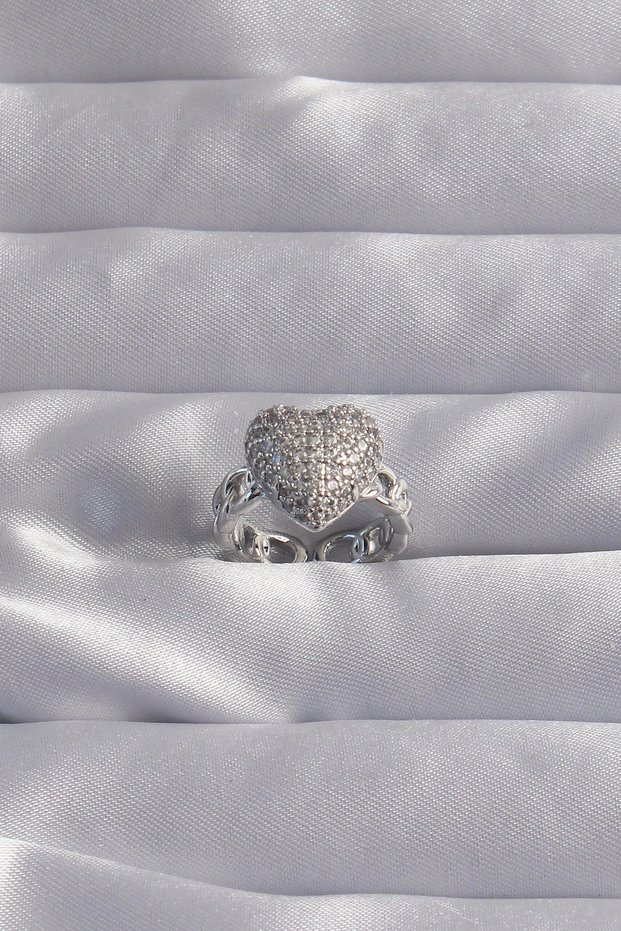 Brass Adjustable Silver Rk Zircon Stone Ring with Boom Design