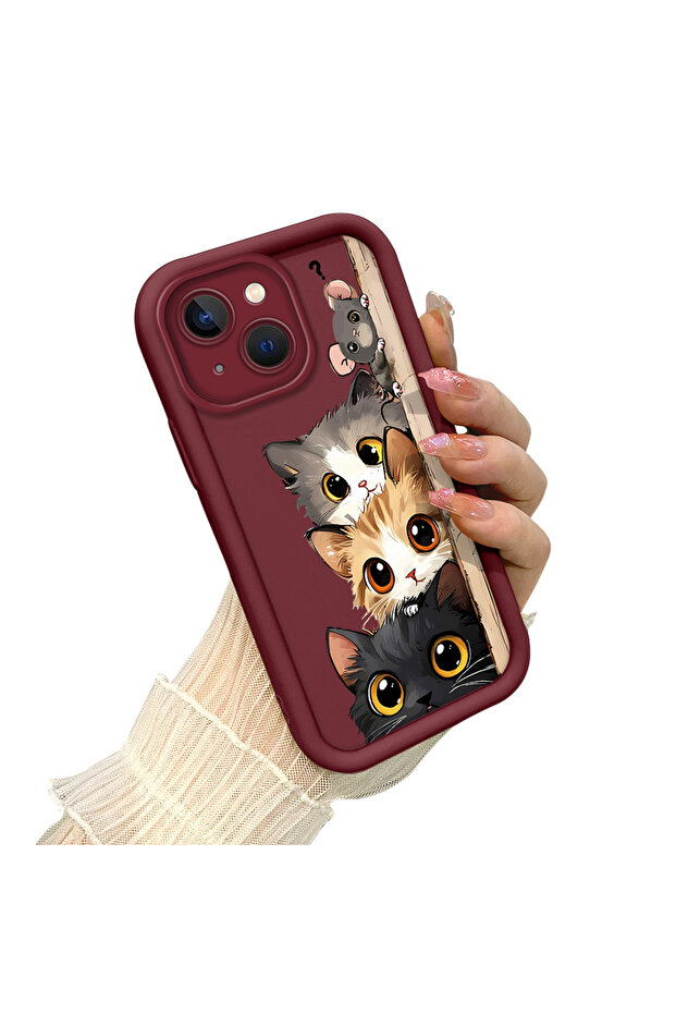 غطاء هاتف من السيليكون الناعم بنمط القطط متوافق مع آيفون 15 بلس مع حماية للكاميرا - 3