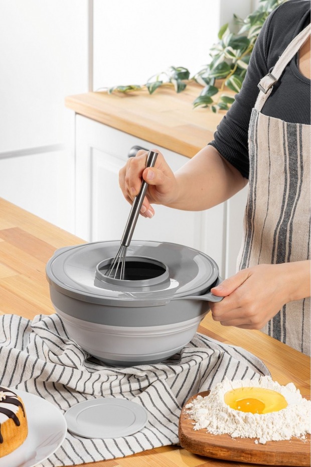 2-in-1 Mixer Mixing Bowl and Storage Container with Lid, Collapsible Silicone Bowl