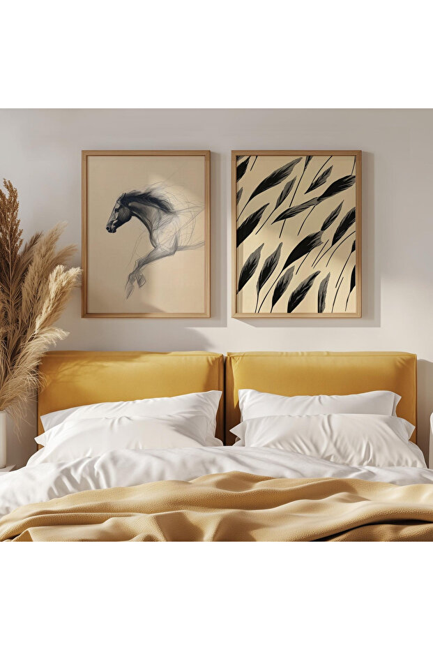 Wooden Framed 2 Li Painting Horses Qmmt35