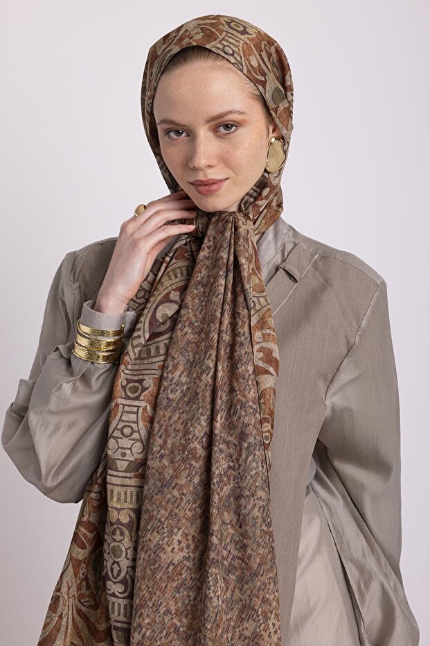 Sage Patterned Double-Sided Shawl - Tile - 3