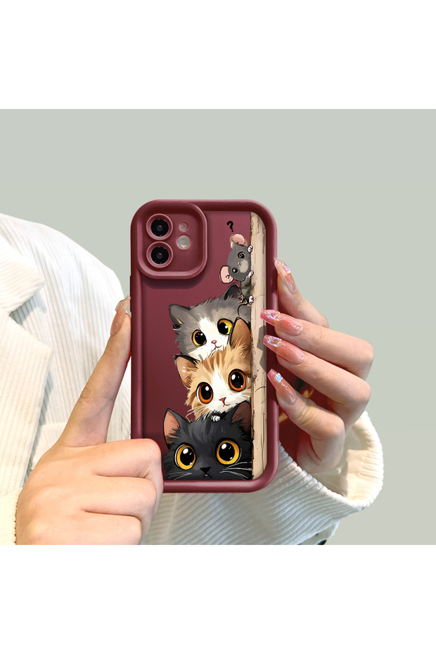 غطاء هاتف من السيليكون الناعم بنمط القطط مع حماية للكاميرا متوافق مع آيفون 15 - 7
