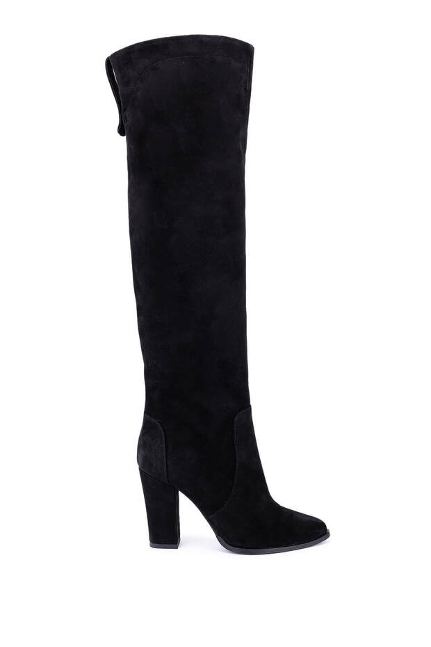 Women's Genuine Leather Black Suede Heeled Boots