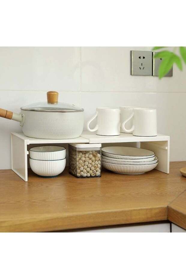 رف خزانة قابل للتوسيع، رف مساعد قابل للتوسيع للمطبخ، موفر للمساحة وقابل للتكديس - 3