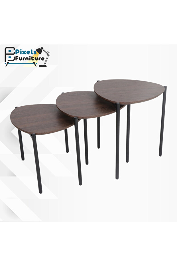 Pixel Furniture Coffee and Tea Serving Table Set, Triangular Design, 3 Pieces