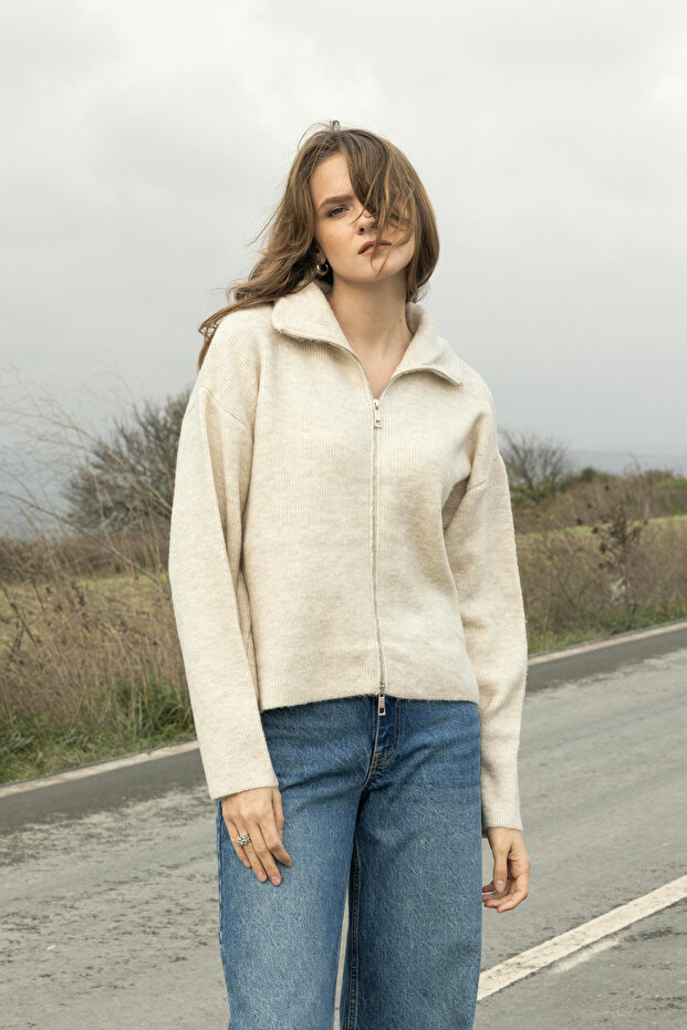 Zippered Knitwear Cardigan