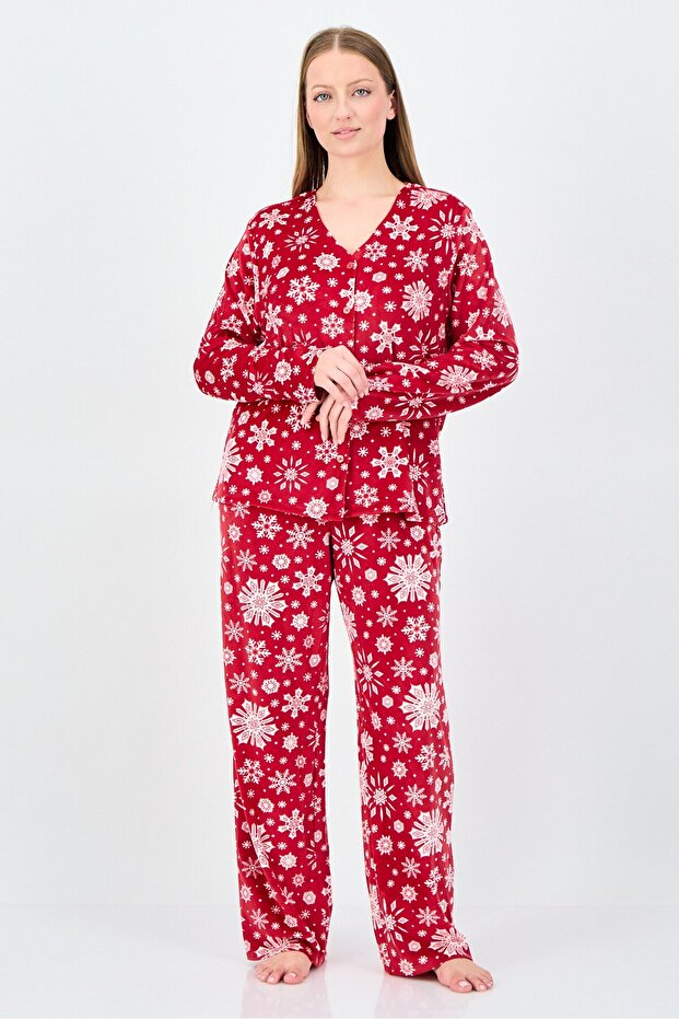 Women 2 Pcs Allover Print Long Sleeve Pyjama Set, Multicolor