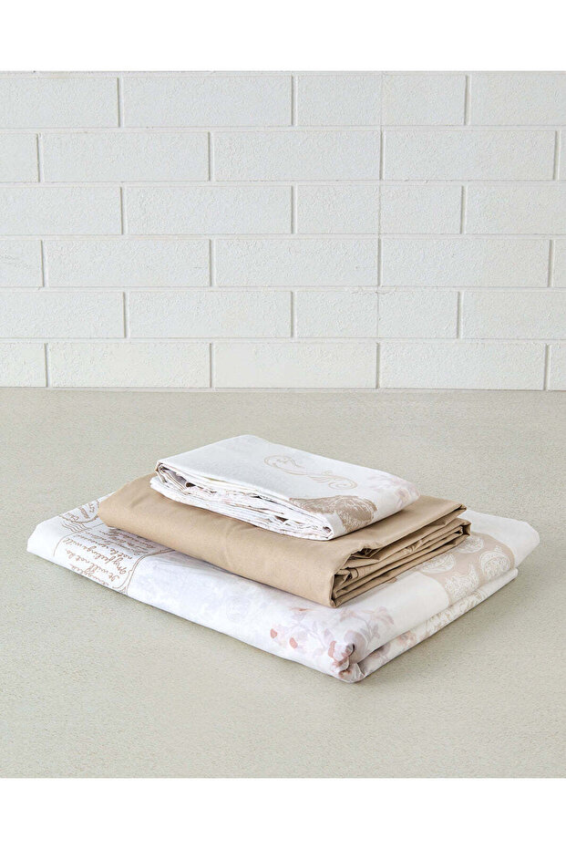 White And Beige 4 Piece Printed Quilt Set (Double Size)