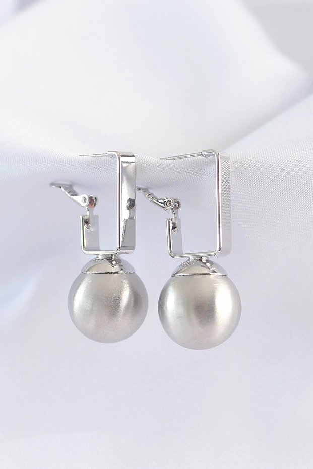Brass Silver Rk Rectangular Detail Oval Earrings