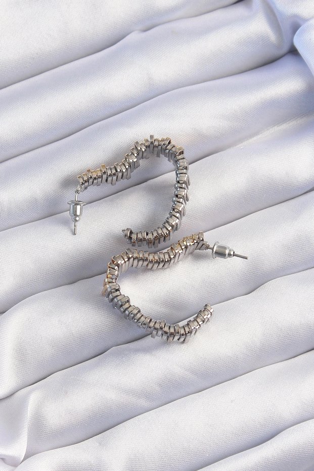 Brass Gold Silver Rkli Serrated Earrings