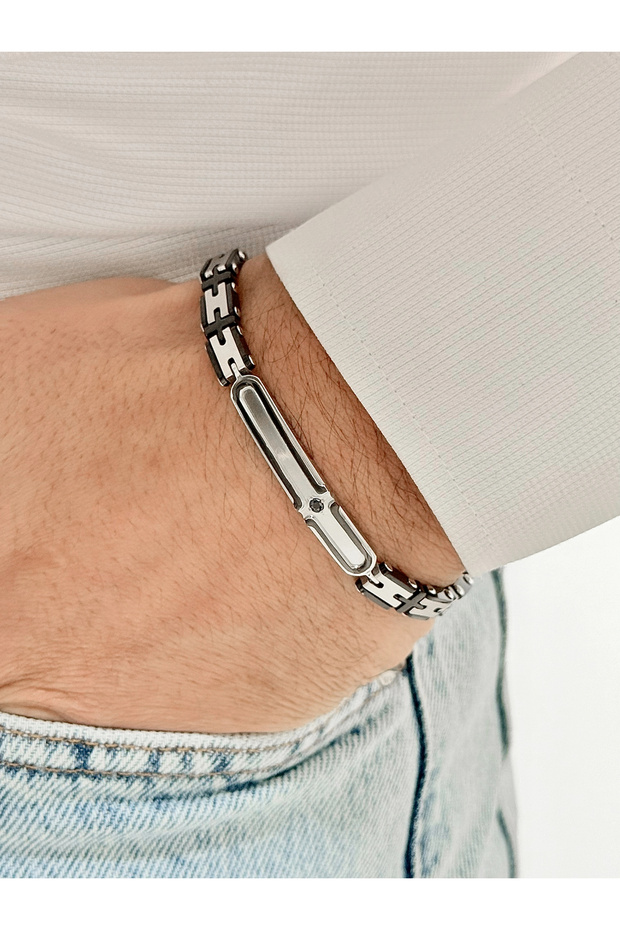 Silver and Black Steel Men's Bracelet Frj10106A-J 2 Year Warranty Gift Wrapped