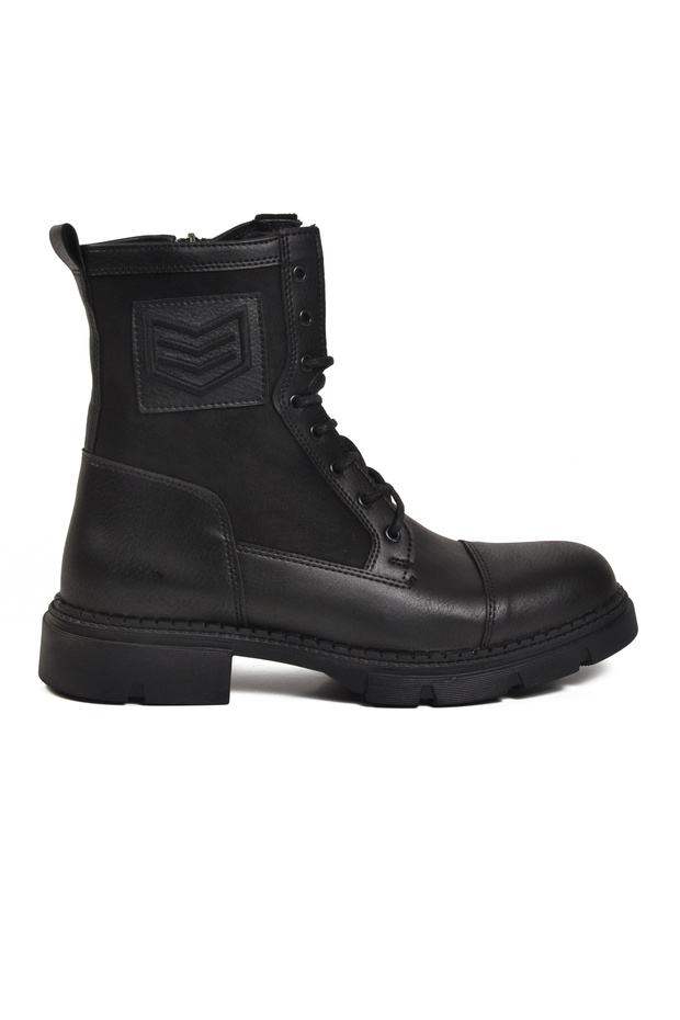Black Lace-Up Fleece Non-Slip Sole Men's Boots 638 m