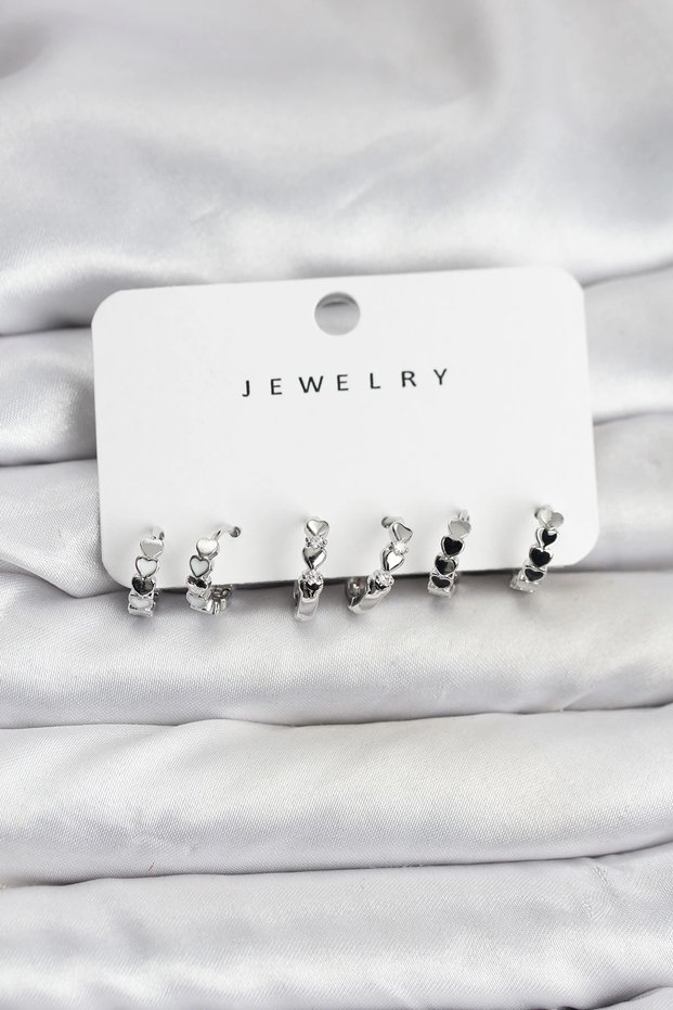 Silver Rk Brass Detailed Women's Earring Set