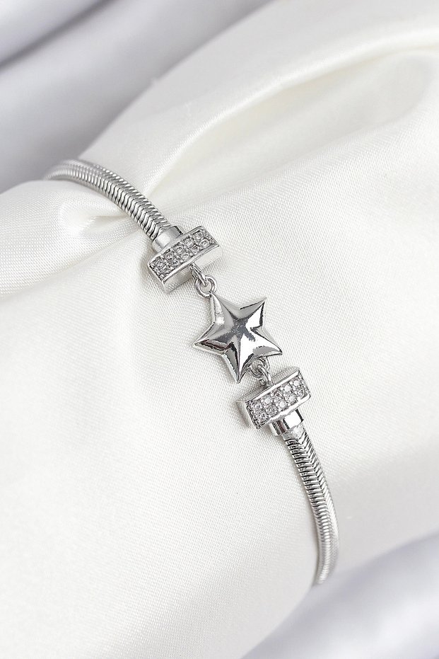 Brass Zircon Stone Clover Model Silver Rk Women's Bracelet