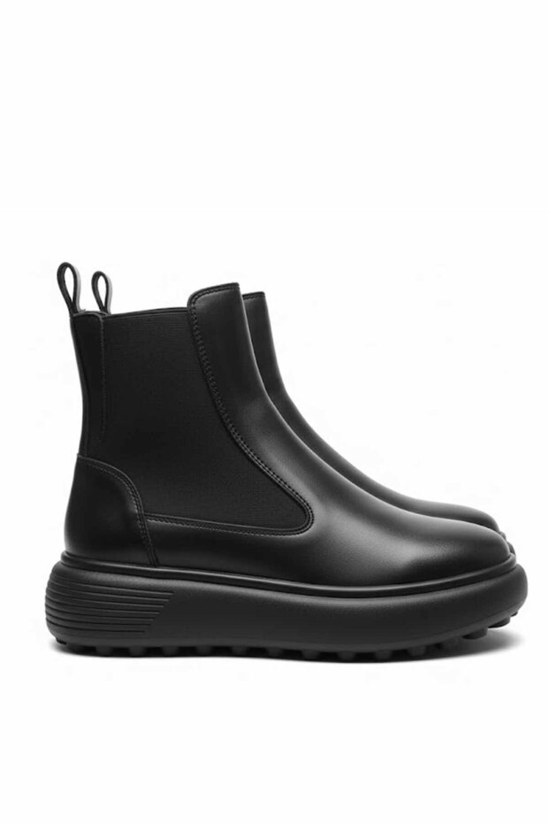 Kadın Bot Siyah Platform Taban Deri Hakki Deri Bot - 2