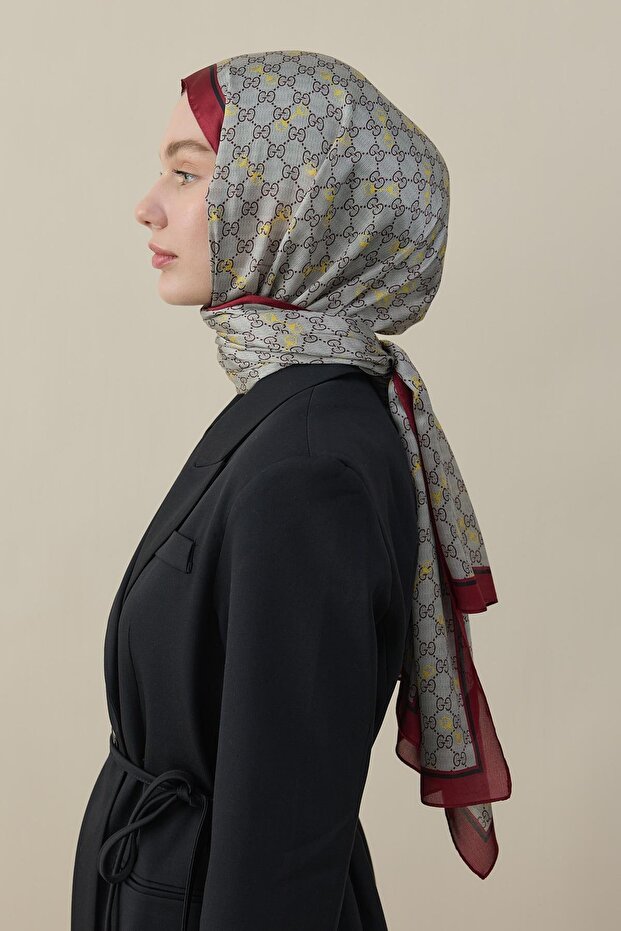 Clamp Pattern Silk Voile Shawl Burgundy