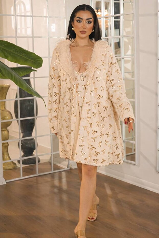 Women's 2-Piece Short Plush Dressing Gown