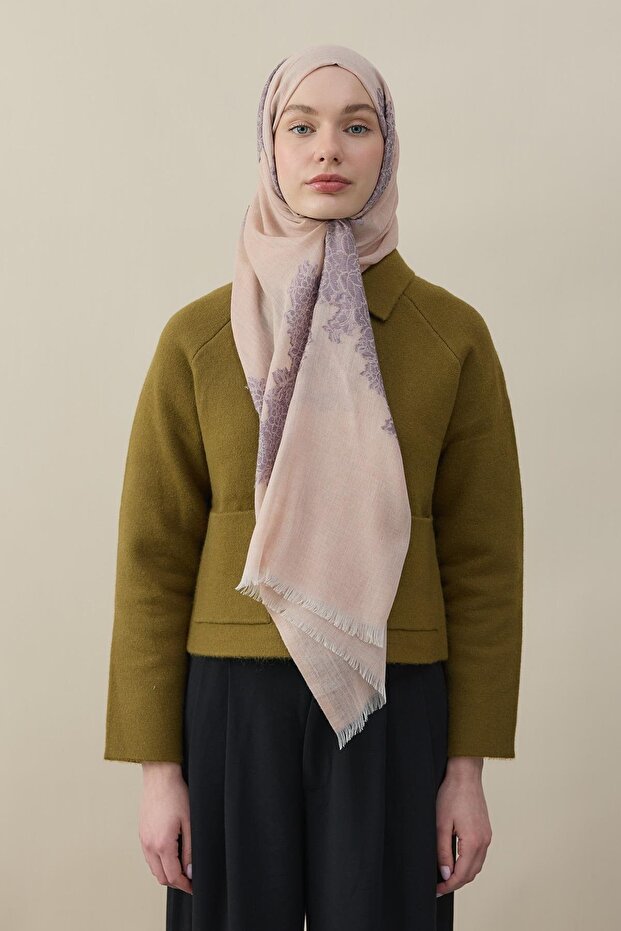 Imported Wool Silk Judge Shawl Salmon